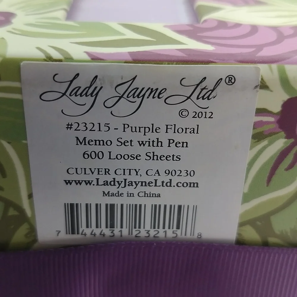 Lady Jayne Ltd. Purple Floral Memo Stationery Desk Set 2012 *Pen Ink Untested*